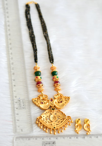 Matte finish ruby-emerald peacock mangalsutra set dj-19687