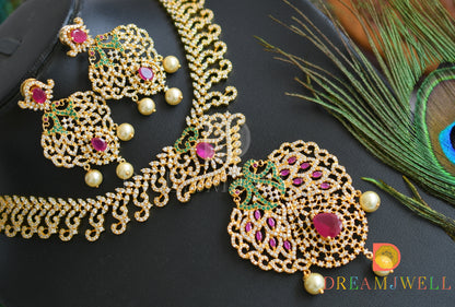 Gold tone semiprecious ruby-emerald necklace set dj-03764