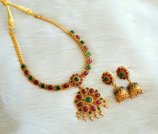 Matte finish ruby-green necklace set dj-28975