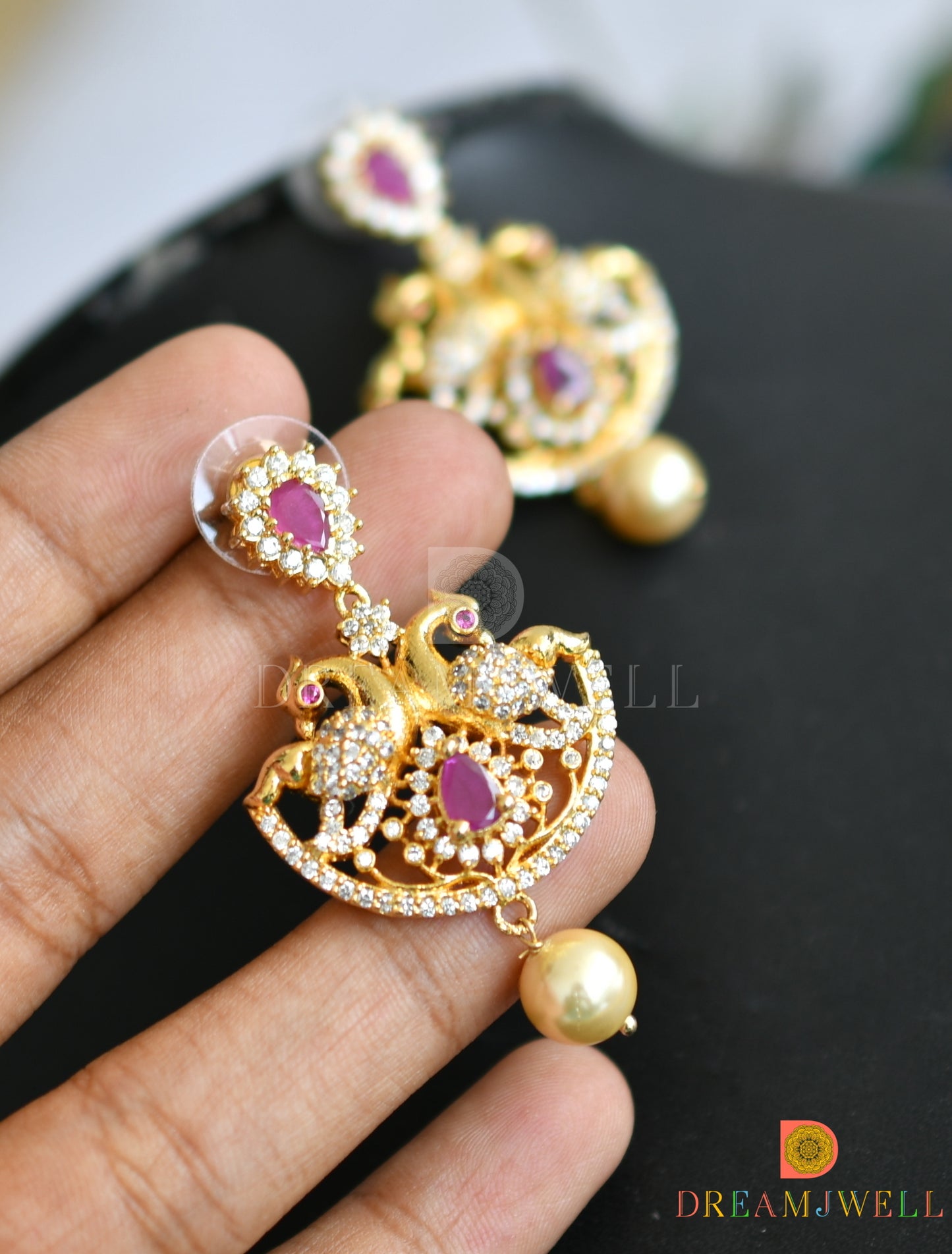 Gold tone cz-ruby-white semi bridal peacock set dj-16135