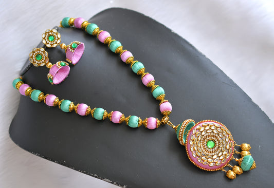 Silk thread pink-green necklace set dj-19684