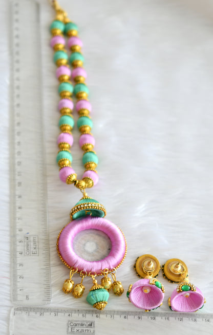 Silk thread pink-green necklace set dj-19684