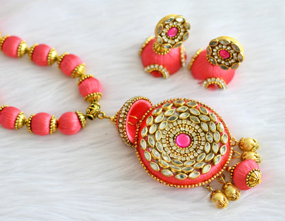 Silk thread pink necklace set dj-19681