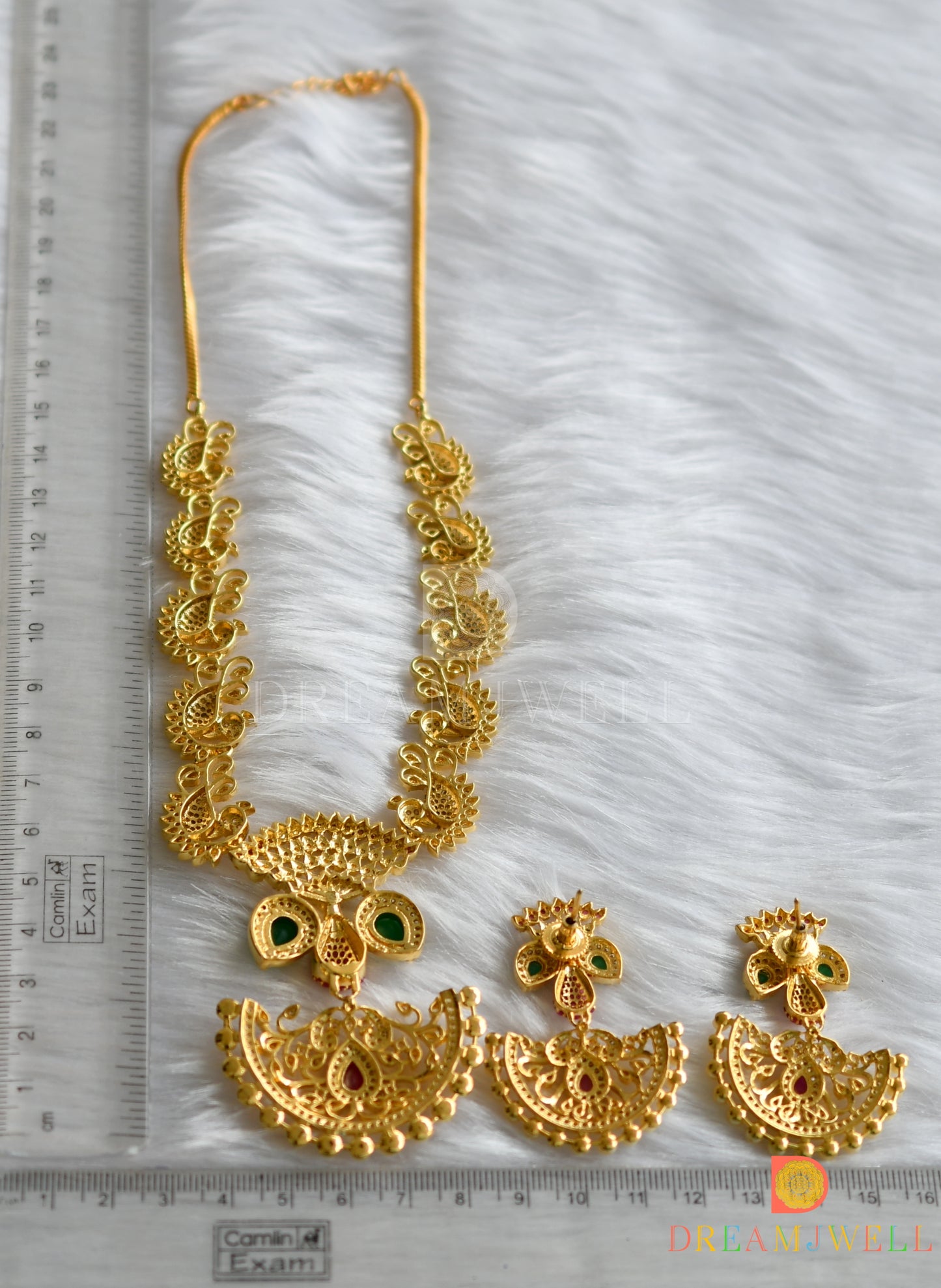 Gold tone cz ruby-emerald-white necklace set dj-01770