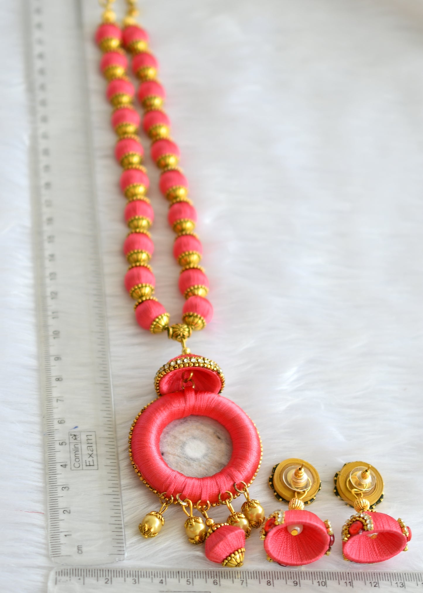 Silk thread pink necklace set dj-19681