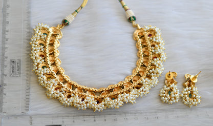 Matte finish navarathna peacock pearl cluster necklace set dj-31988