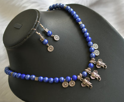 Silver tone handmade blue beaded Ganesha necklace set dj-13810