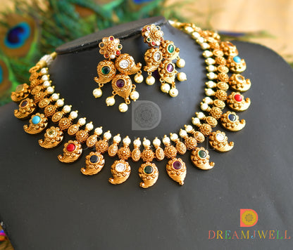 Matte finish navarathna mango necklace set dj-37075