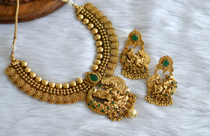 Antique gold tone emerald peacock-Ganesha necklace set dj-13189