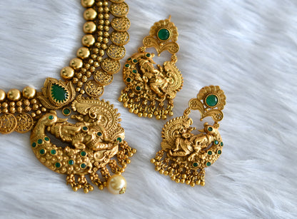 Antique gold tone emerald peacock-Ganesha necklace set dj-13189