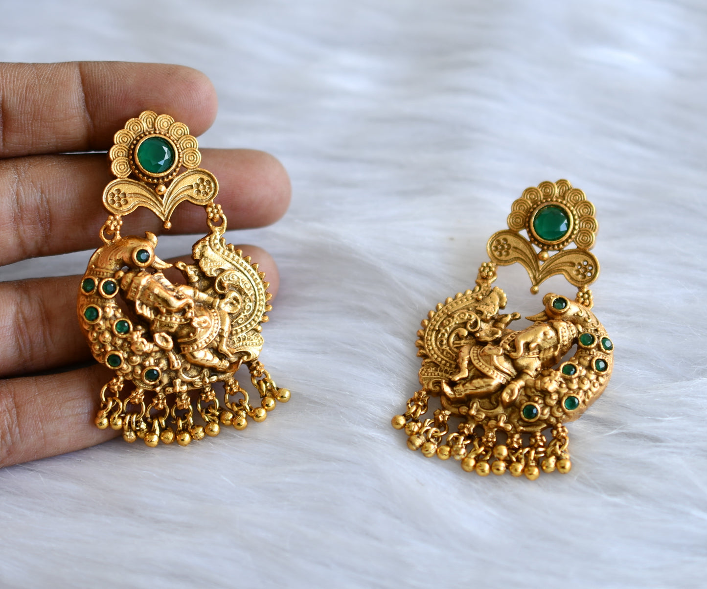 Antique gold tone emerald peacock-Ganesha necklace set dj-13189