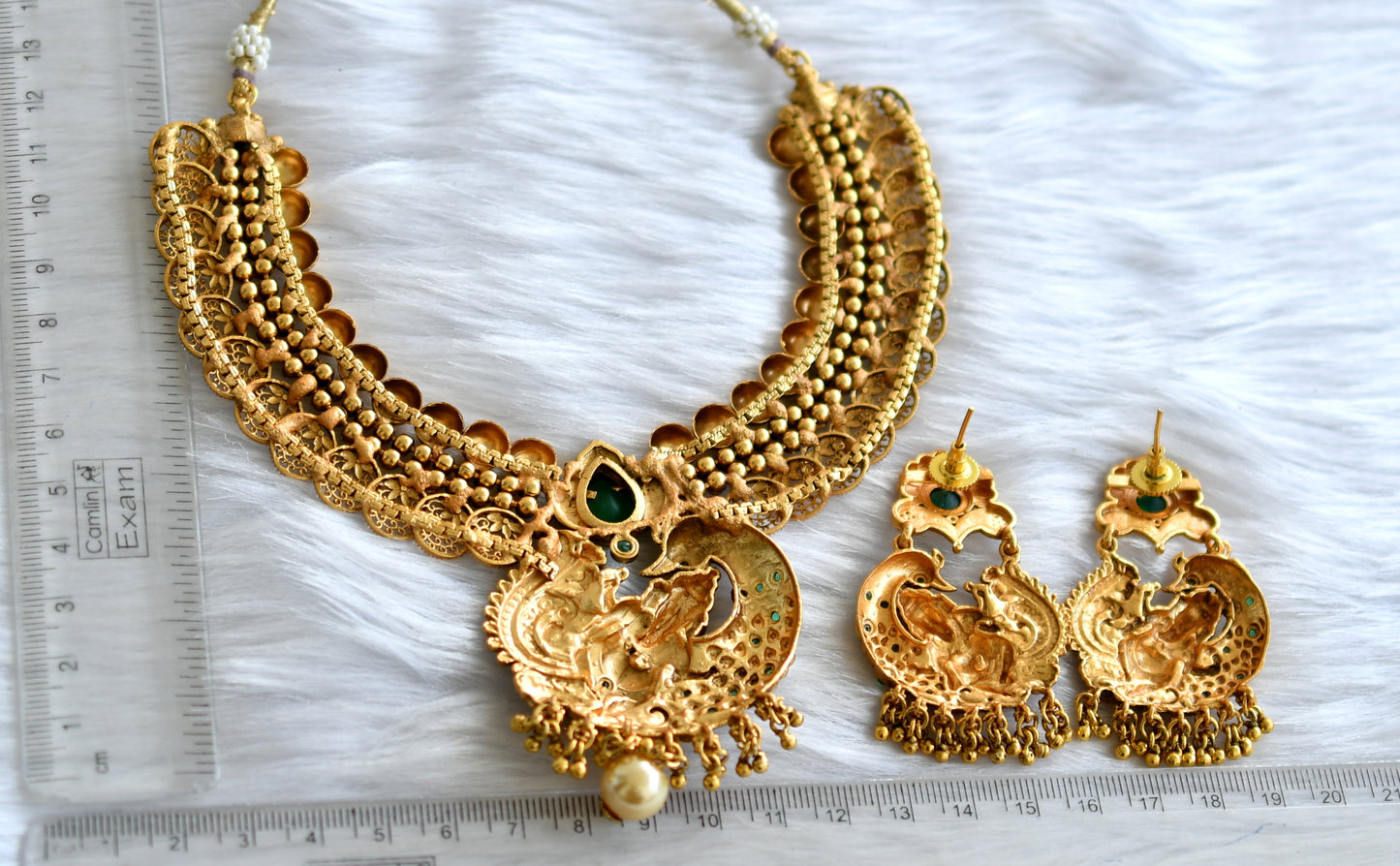 Antique gold tone emerald peacock-Ganesha necklace set dj-13189