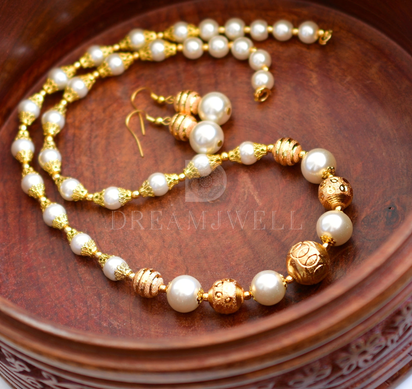 Gold tone pearl beaded necklace Set dj-04312