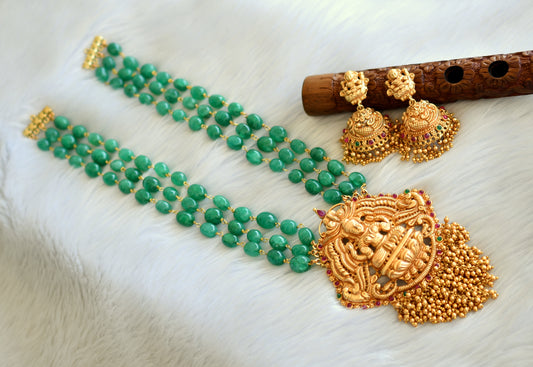 Matte finish emerald agates lakshmi haar set dj-28999