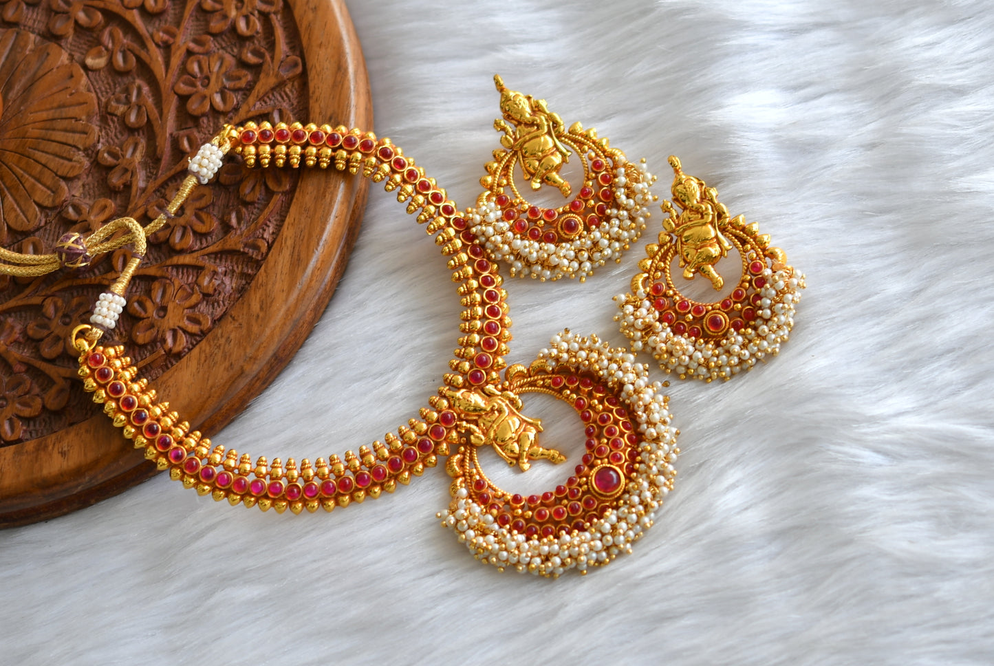 Antique kemp pearl cluster Ganesha necklace set dj-12402