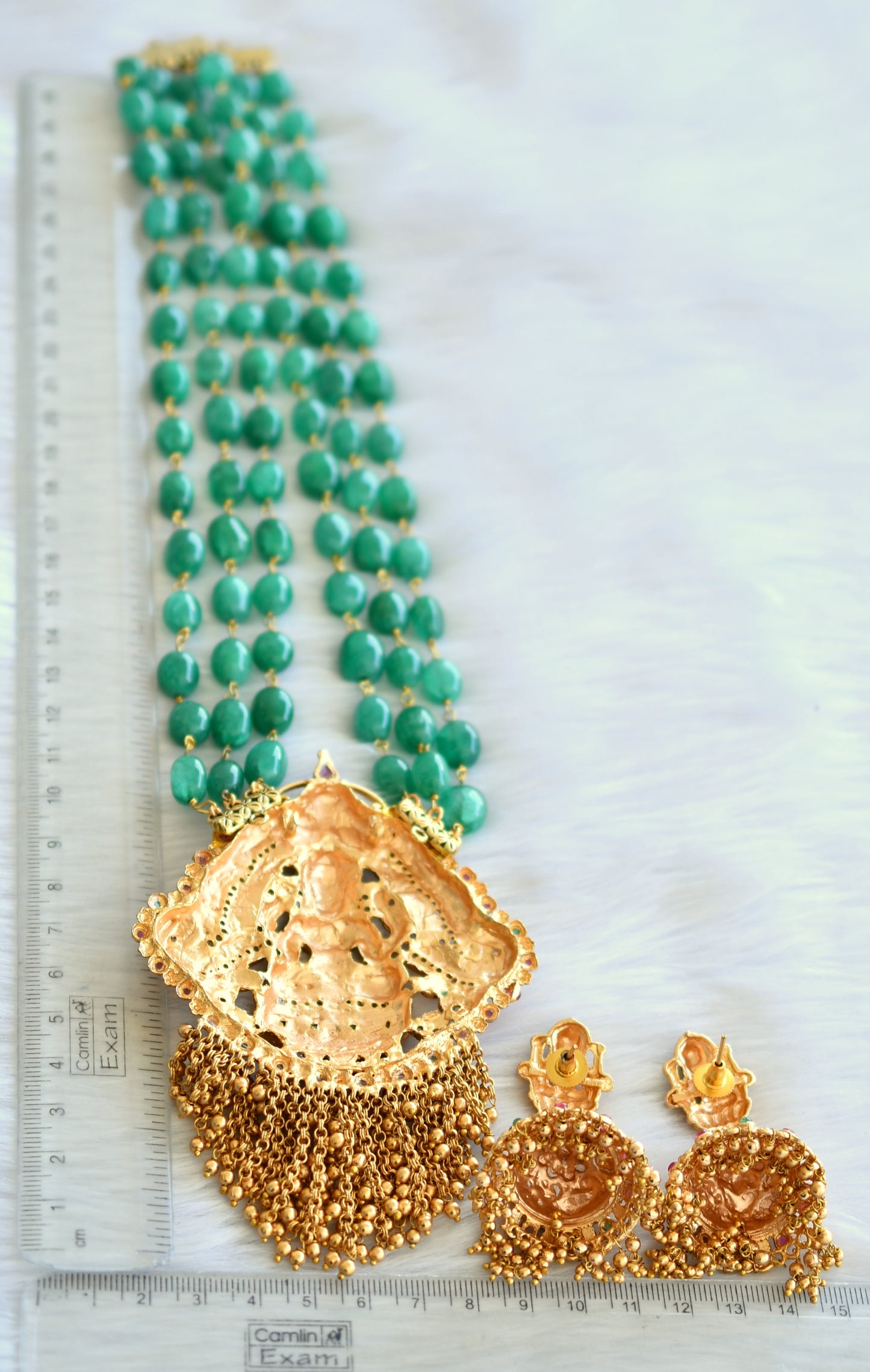 Matte finish emerald agates lakshmi haar set dj-28999