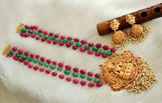 Matte finish ruby-green agates lakshmi haar set dj-28998