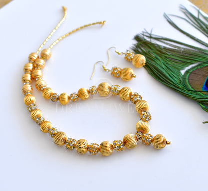 Gold tone white stone beaded necklace Set dj-04311