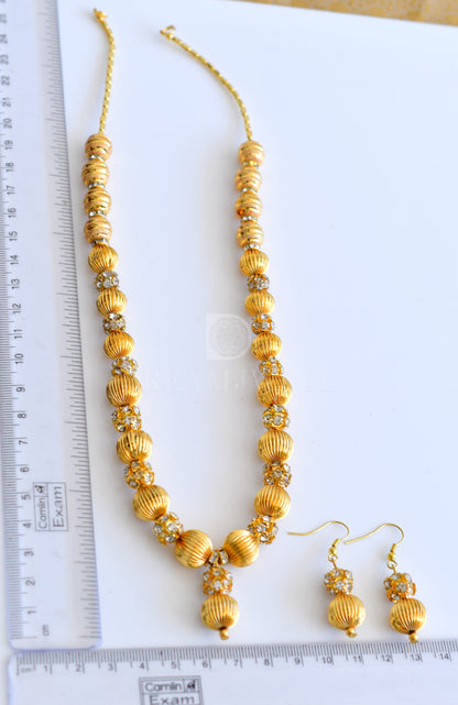 Gold tone white stone beaded necklace Set dj-04311