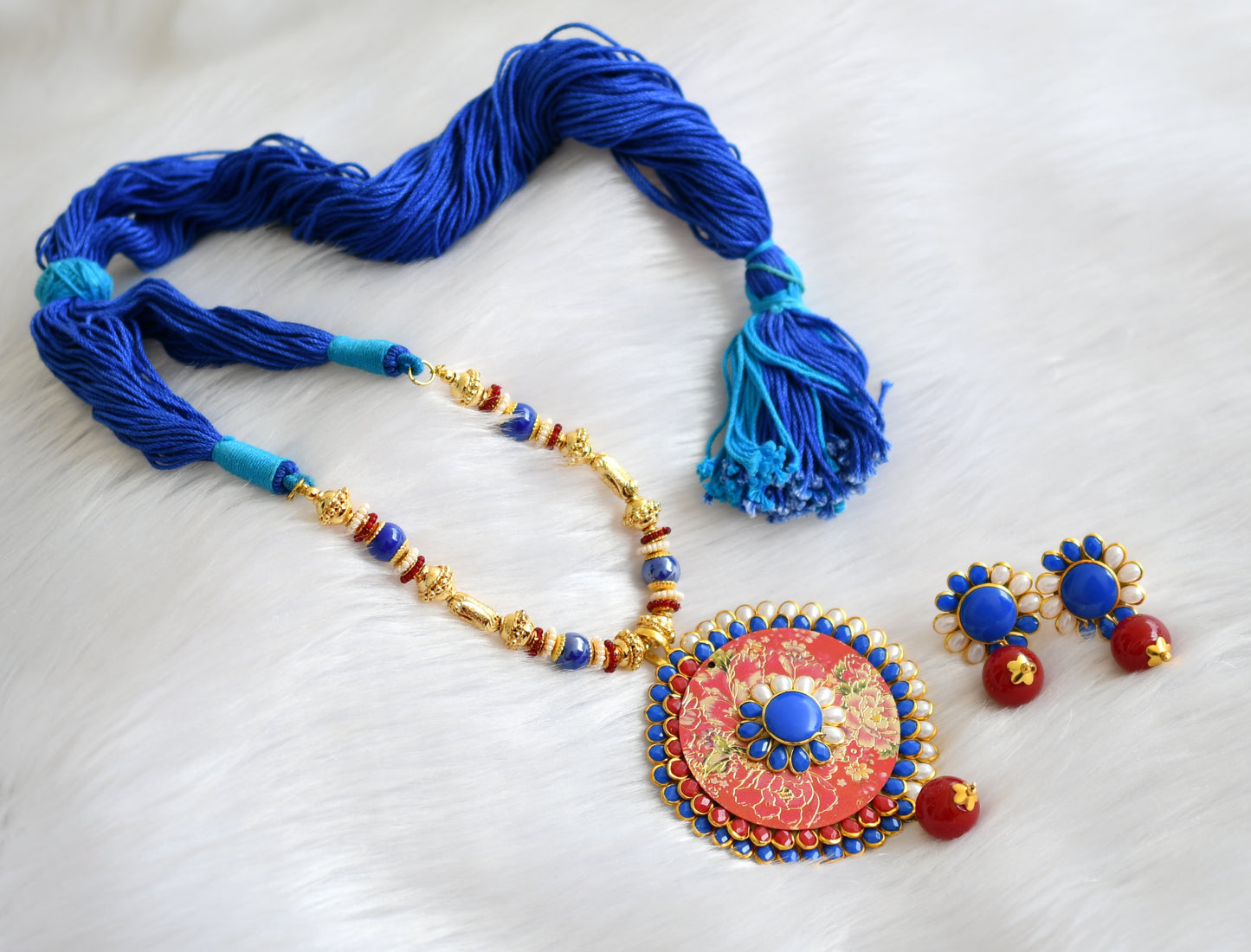 Handmade blue pachi pendant necklace set dj-02351