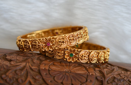 Matte finish ruby-green flower Radha-Krishna coin Bangles (2.6) dj-38325