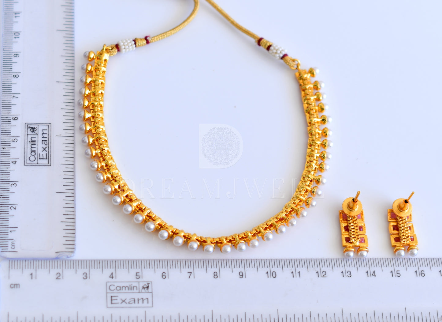 Gold tone Orange Polki Necklace Set-dj04377