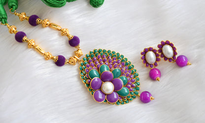 Handmade purple-green pachi pendant necklace set dj-02366