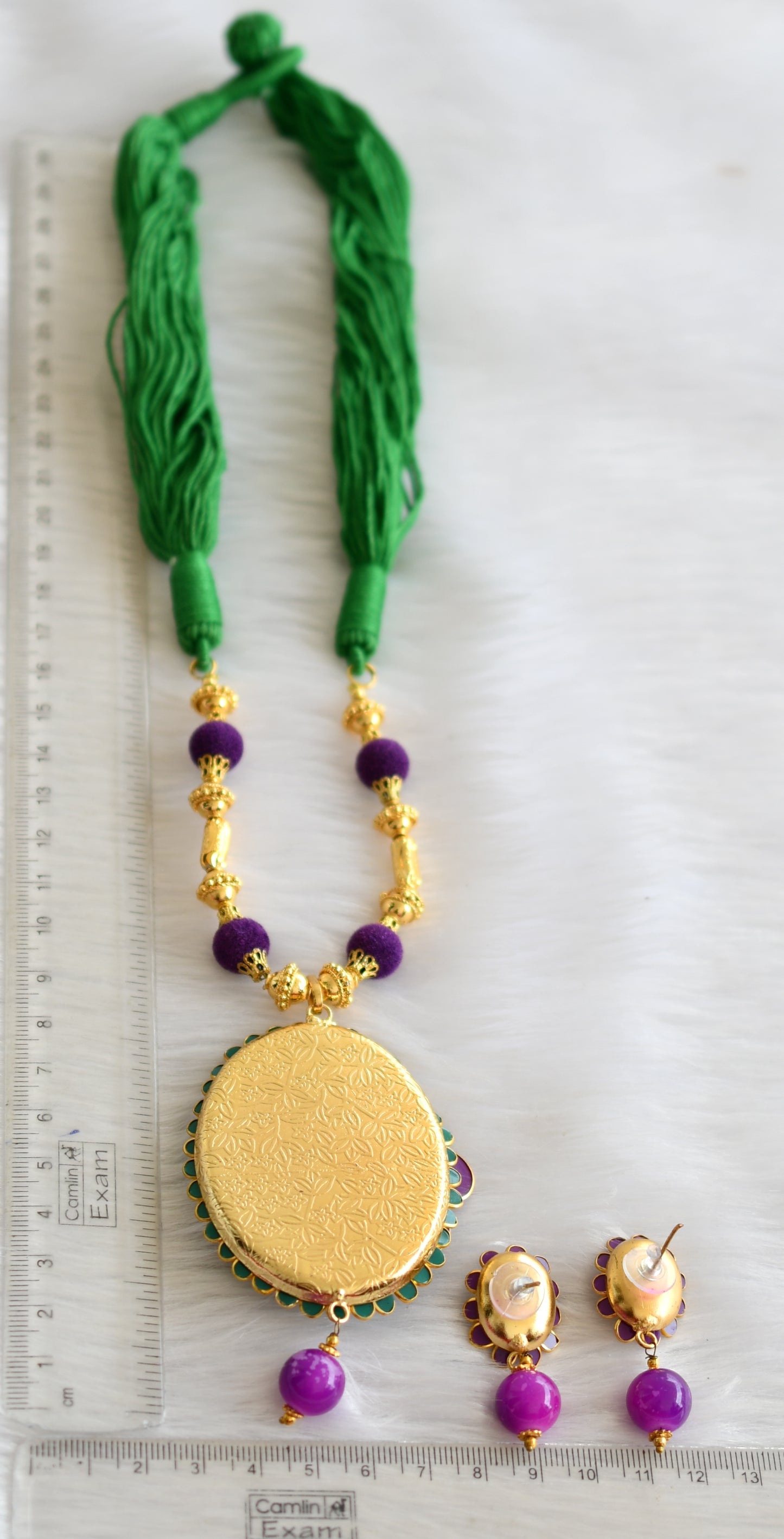 Handmade purple-green pachi pendant necklace set dj-02366