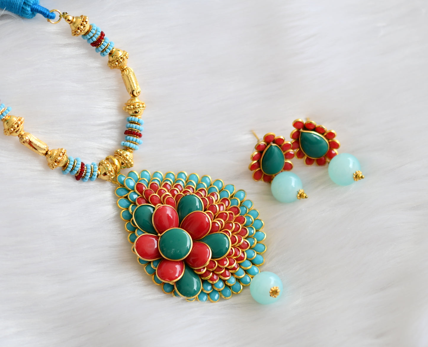 Handmade mutli colour Pachi pendant necklace set dj-02363