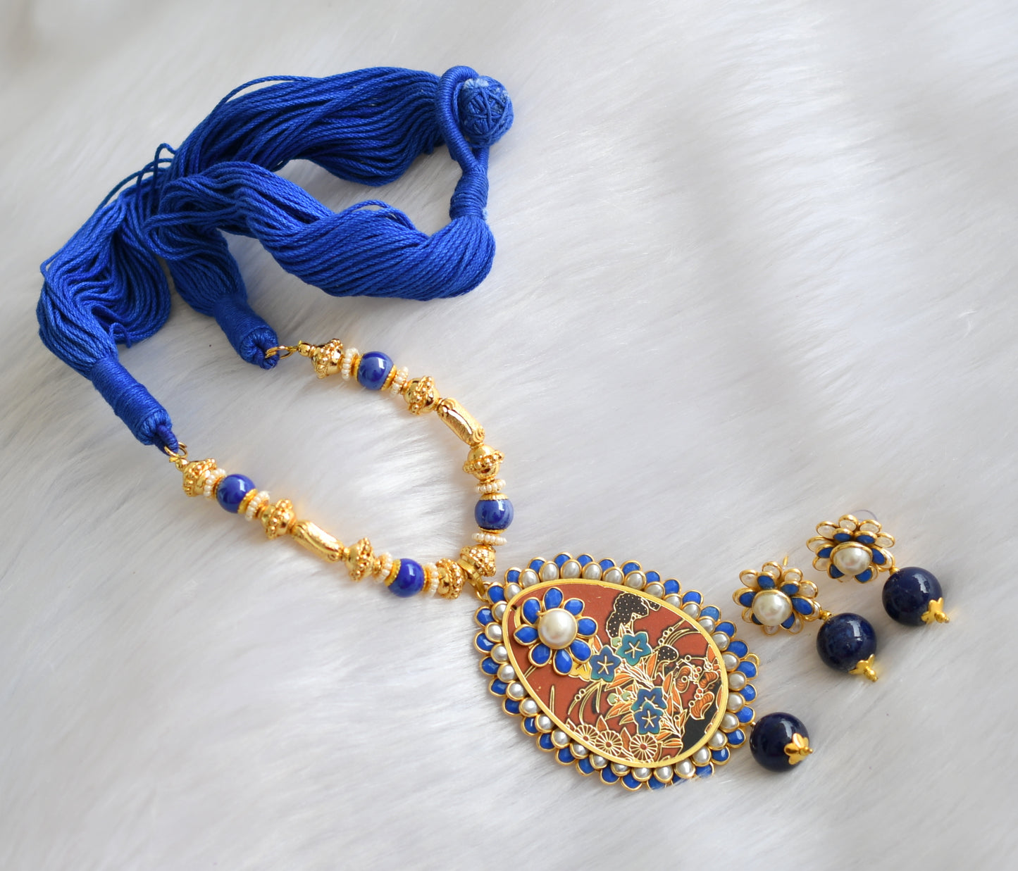 Handmade blue Pachi pendant necklace set dj-02359