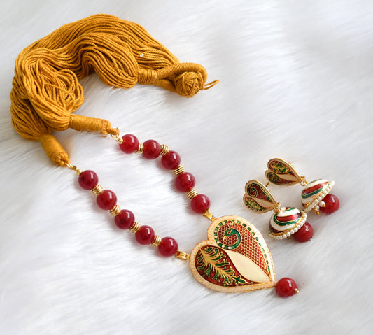 Handmade yellow meenakari pendant necklace set dj-02378