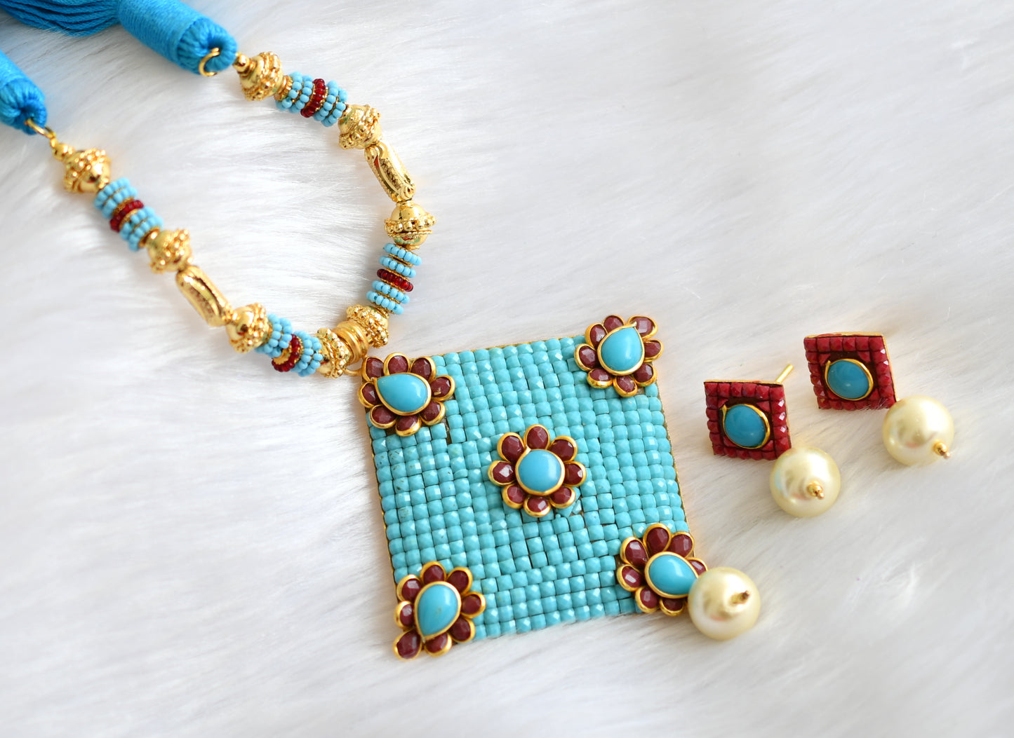 Handmade blue Pachi pendant necklace set dj-02355