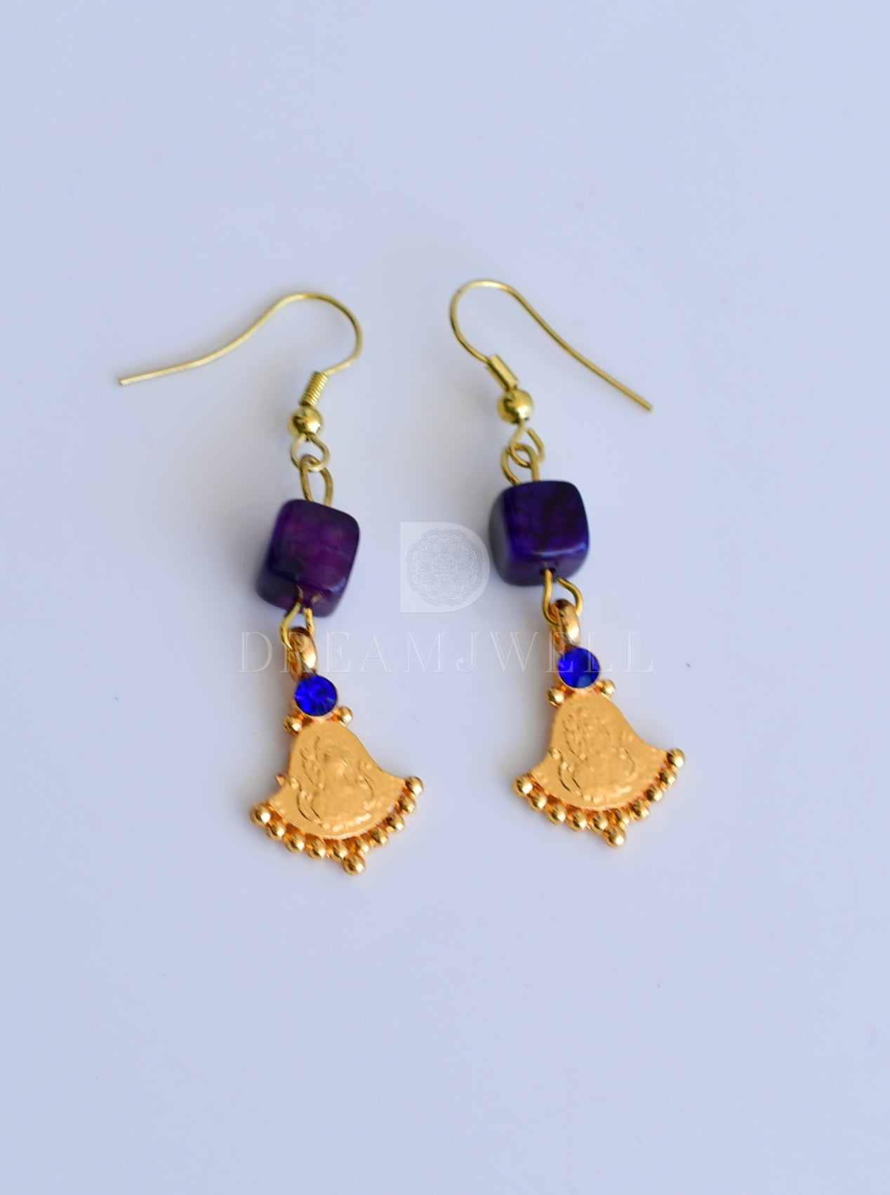 Gold tone purple color beads Lakshmi designer necklace set dj-34877