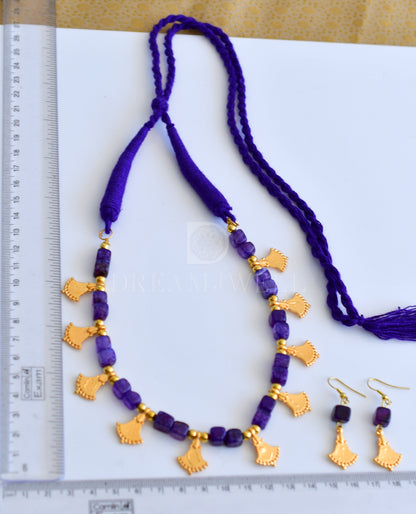 Gold tone purple color beads Lakshmi designer necklace set dj-34877