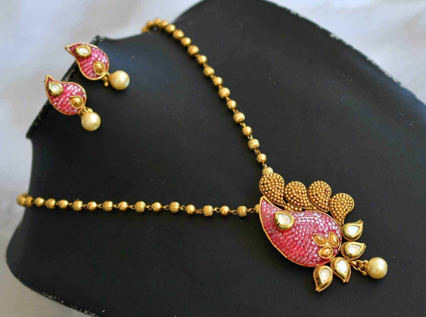 Antique Transparent pink necklace set dj-02610
