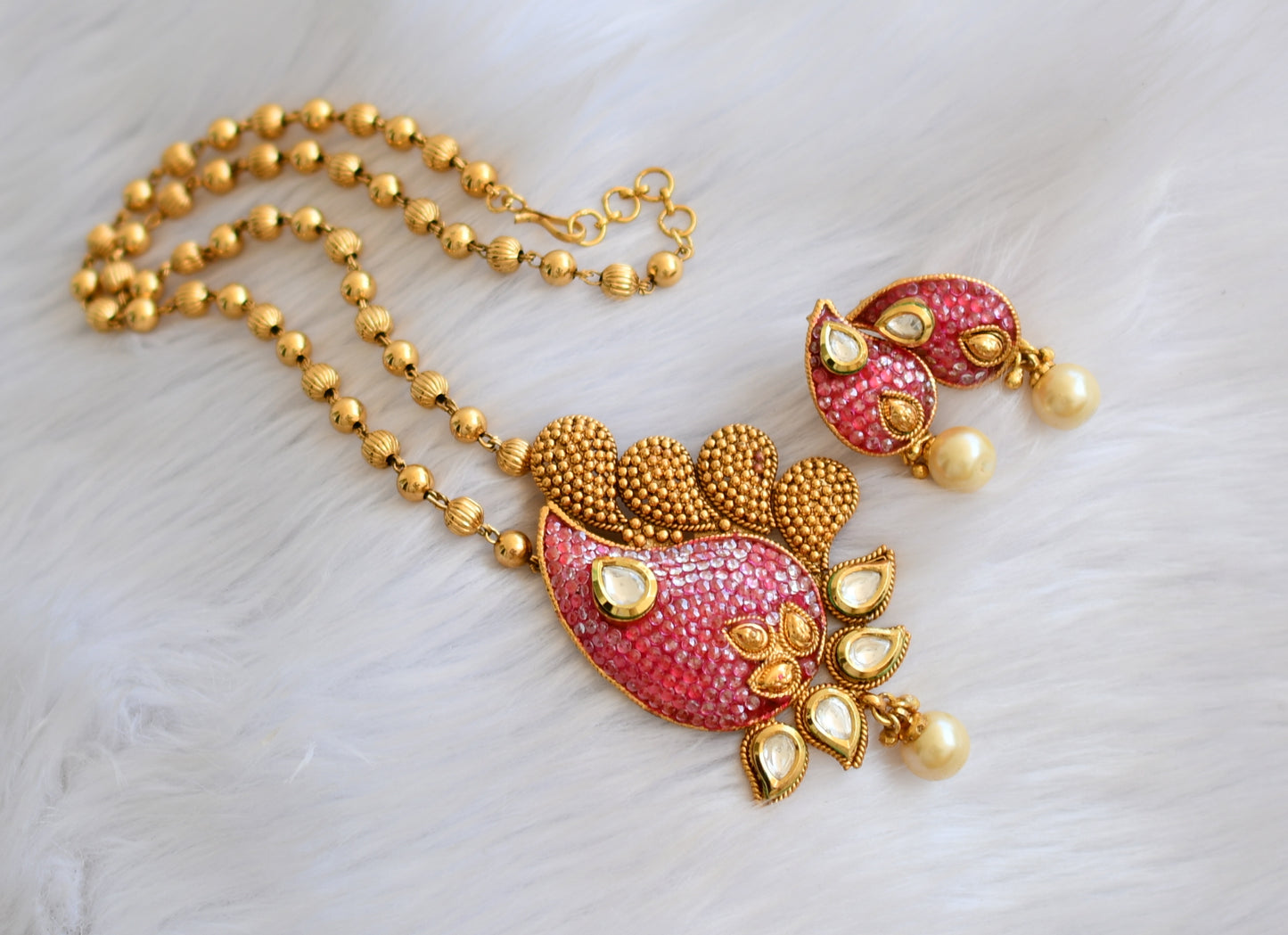 Antique Transparent pink necklace set dj-02610