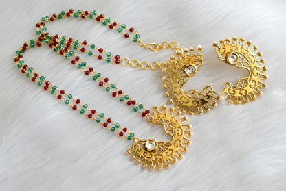 Antique white stone red-green beads chain necklace set dj-41074