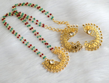 Antique white stone red-green beads chain necklace set dj-41074