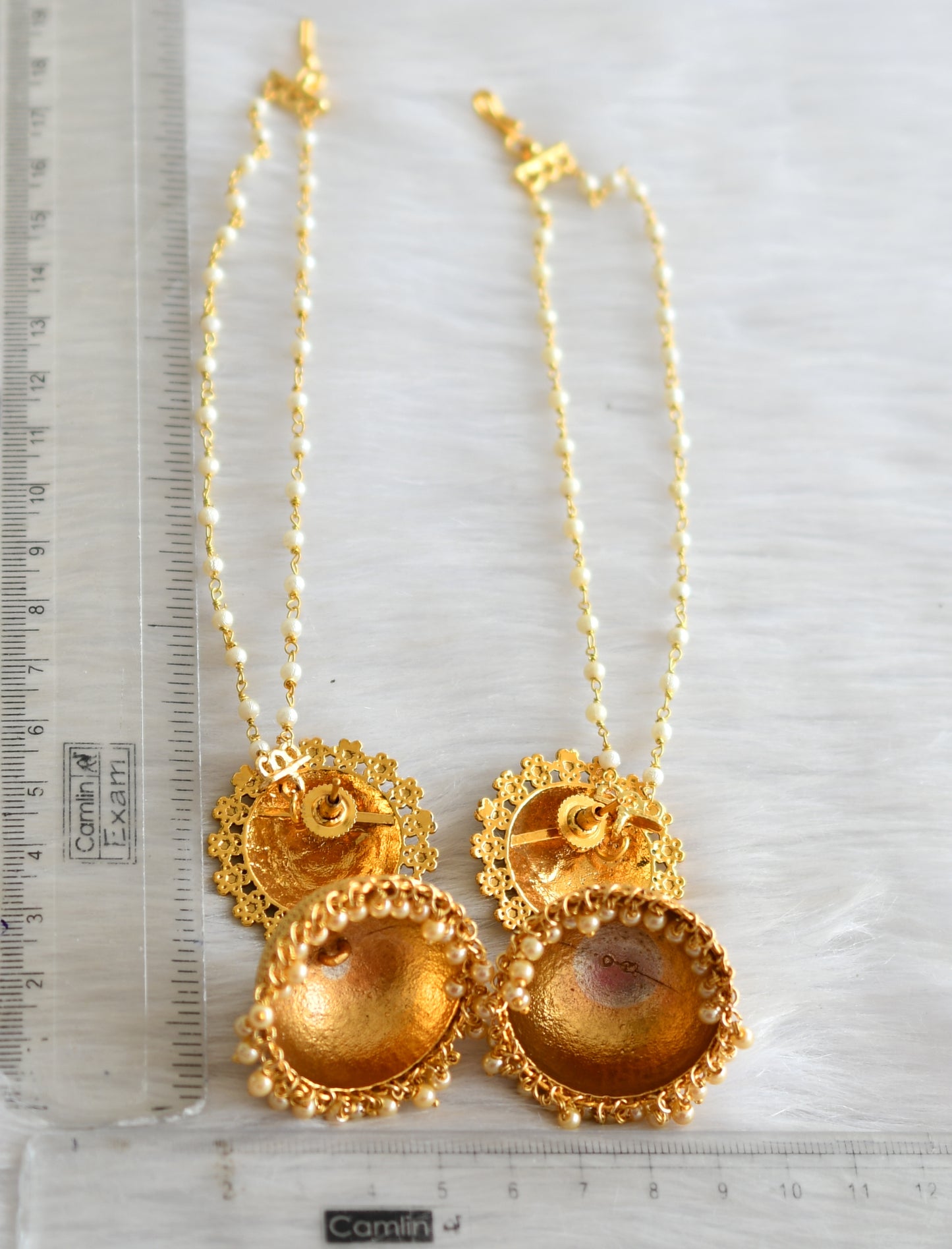 Antique jhumkka with earrings pearl side chain dj-41089