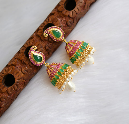 Gold tone ruby-emerald mango jhumkka dj-02248