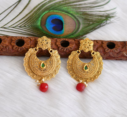 Antique gold tone green-red bali earrings dj-01879