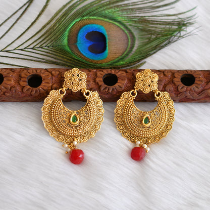 Antique gold tone green-red bali earrings dj-01879