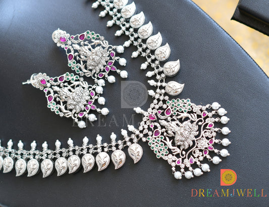 Silver Tone Cz Multi Color Lakshmi Designer Haar Set dj-31064