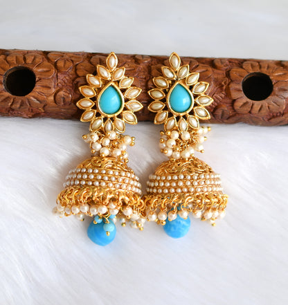 Antique gold tone pearl Turquoise blue jhumkka dj-02281