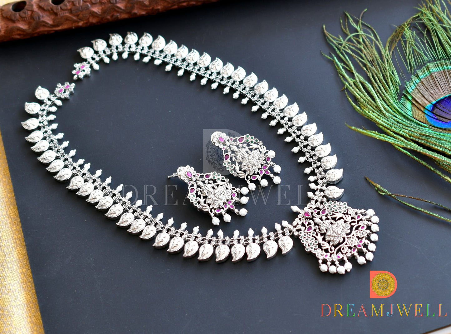 Silver Tone Cz Multi Color Lakshmi Designer Haar Set dj-31064