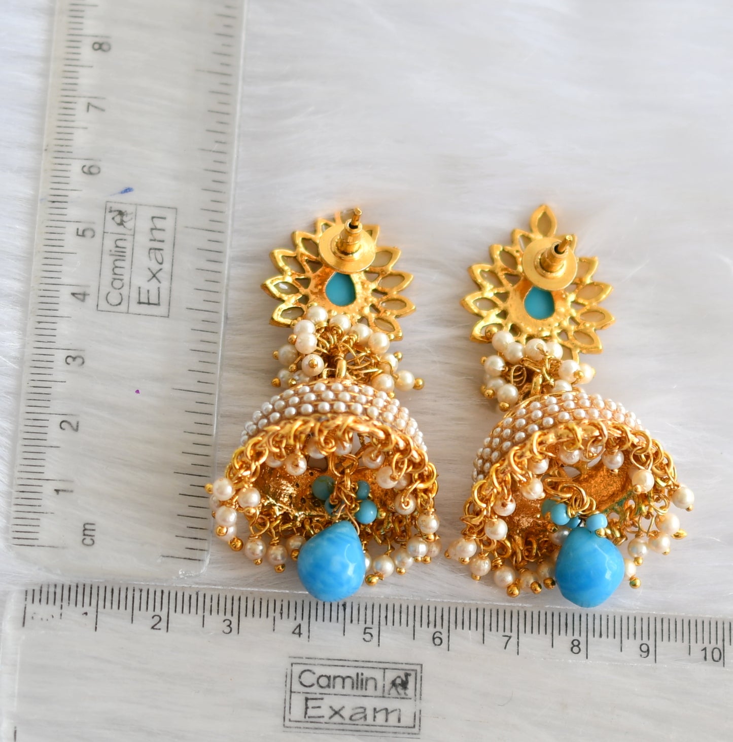 Antique gold tone pearl Turquoise blue jhumkka dj-02281