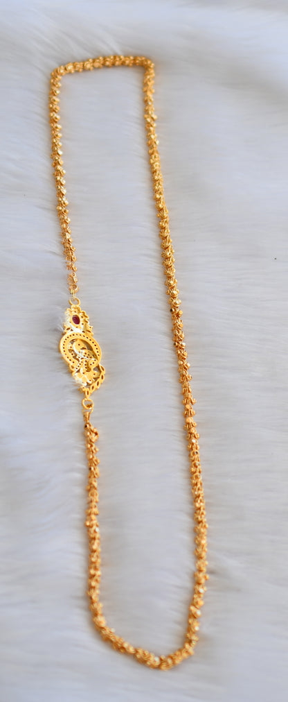Gold tone cz-ruby peacock mugappu chain set dj-02584