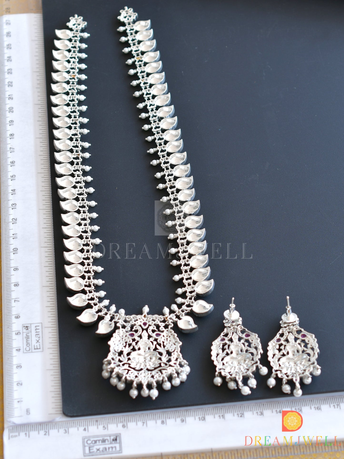 Silver Tone Cz Multi Color Lakshmi Designer Haar Set dj-31064