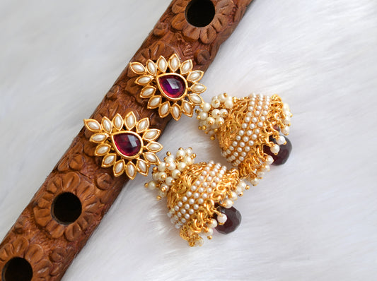 Antique Gold tone pearl purple jhumkka dj-02280