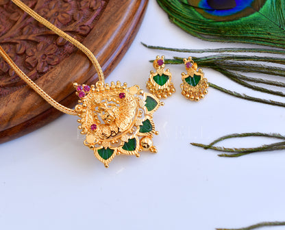 Gold tone pink-green palakka Lakshmi designer necklace set dj-35571